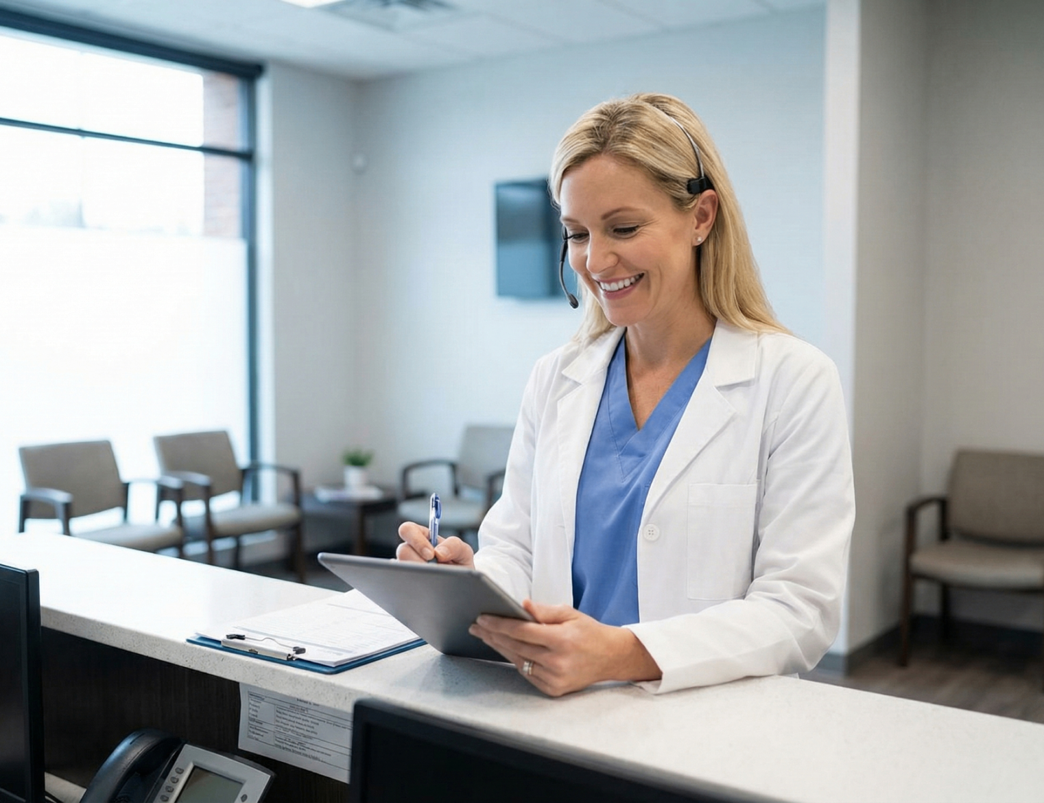 MOA student at reception desk